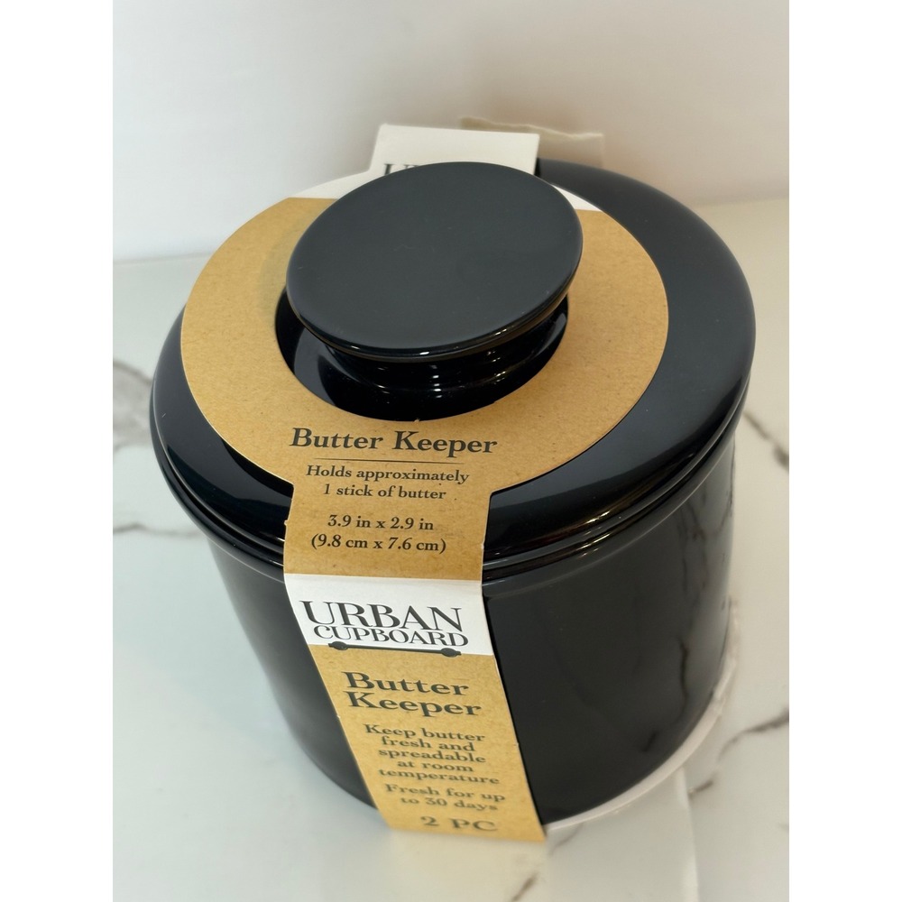 Urban Cupboard Ceramic Butter Keeper Black French Butter Crock 2 PC New - Picture 6 of 7